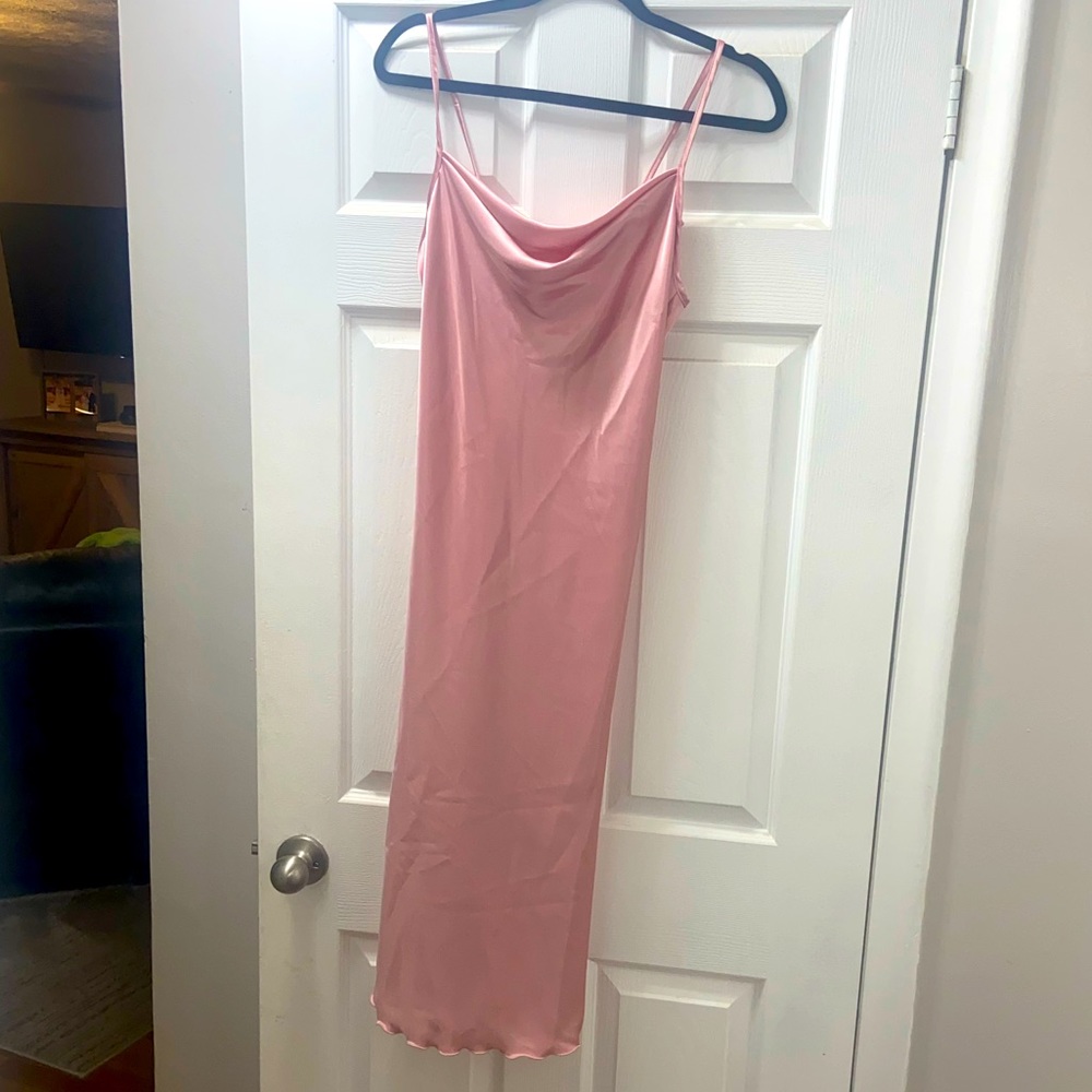 bebe pink satin dress